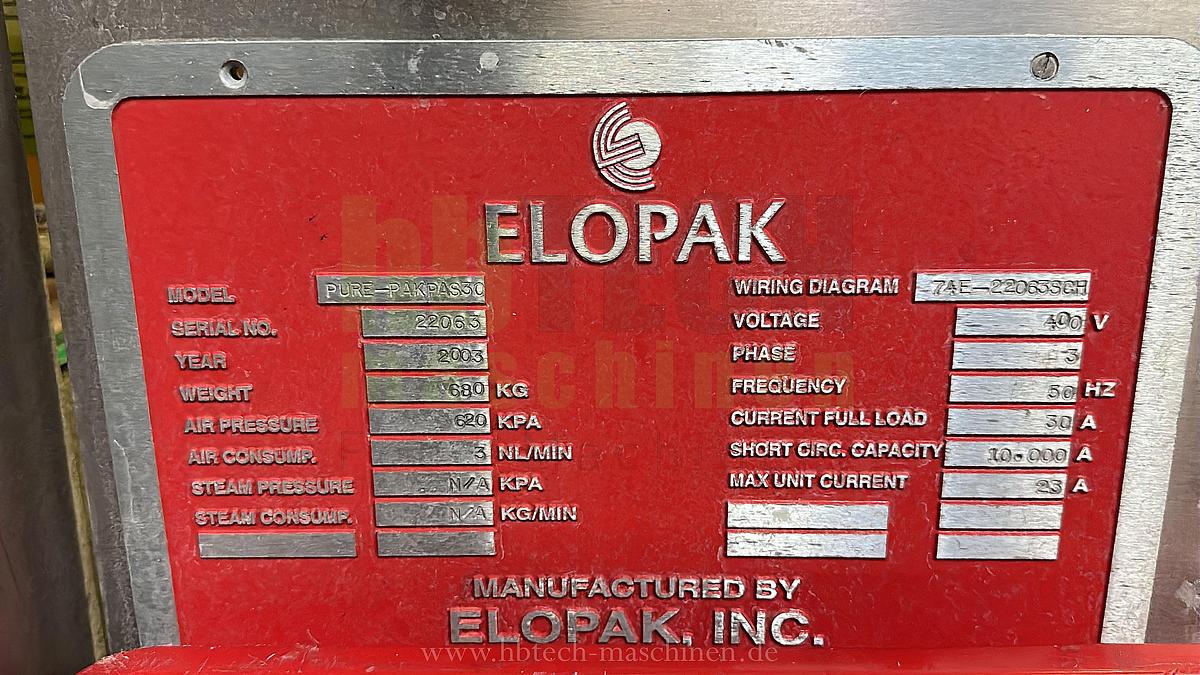 Used Elopak Trocken-Aseptik-Abfüllanlage für Giebelverpackungen mit einem Volumen von 1.000 ml/750ml/500ml