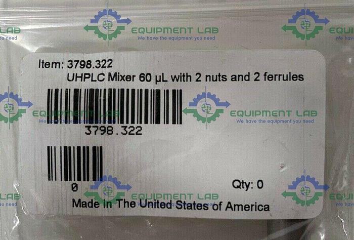 Used UHPLC Mixer 60 µL with 2 nuts and 2 ferrules w/ Special SS Int Gland Nut 1/16"