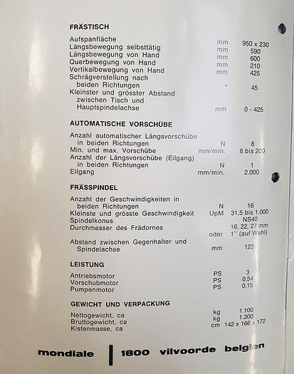 Gebraucht Universalfräsmschine Mondiale Viking