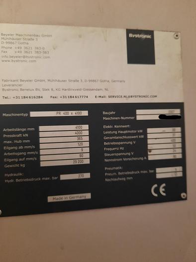 Used 2007 Bystronic BEYELER PR400T x 4100