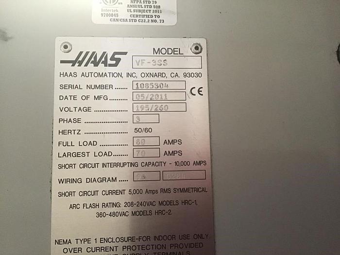 Used 2011 HAAS VF-3SS CNC Vertical Machining Center