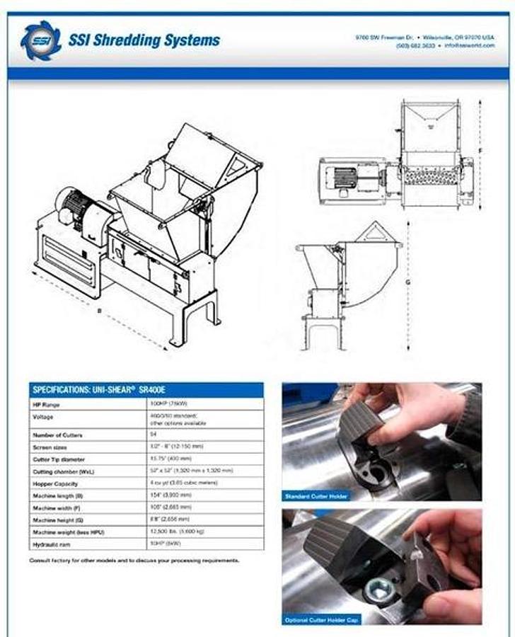 Used SSI Uni-Shear Single Shaft Shredder