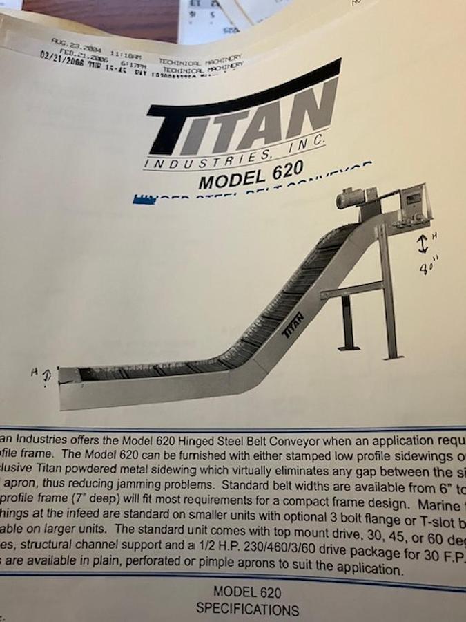 Used Titan Hockey Stick Steel Belt Infeed Conveyor