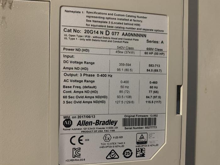 Used ALLEN BRADLEY POWERFLEX 755 DRIVE 60 HP