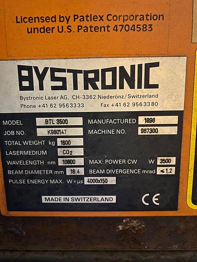Used 1998 Bystronic  BTL 3500 Co2 Laser Parts Machine