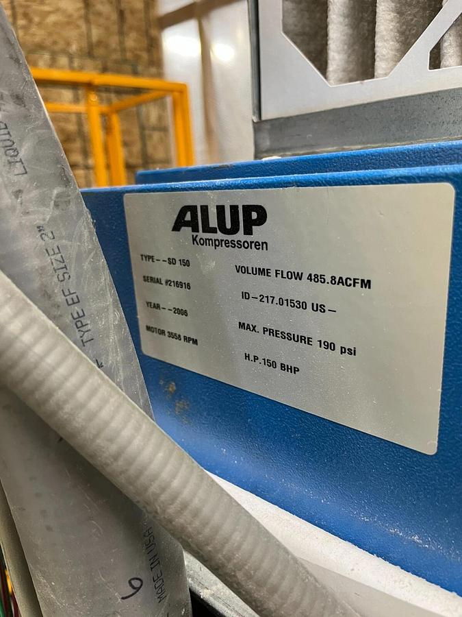 Refurbished Alup 150hp. rotary screw air compressor tested
