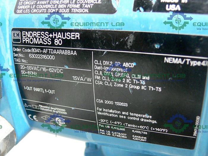 Used Endress Hauser Promass 80 I 80I41-AFTDAARABBAA Flow Meter 1.5" Tri-Clamp 2" OD