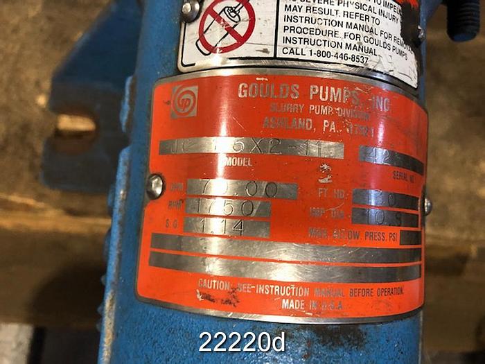 Used Goulds JC Pump, 1.5 X 2 X 11, 10.875" Impeller, 70 Gpm @ 130 Ft. Of Head, 1750 Rpm, 125 Psi, 1.14 S.F. #22220
