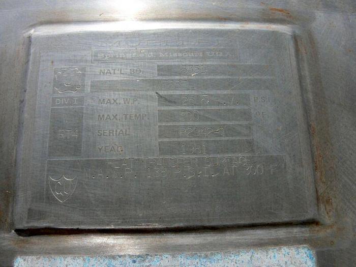 Used Paul Mueller 4000 Liter SS Jacketed Reactor w/ Agitator 25 PSI FV &138 PSI