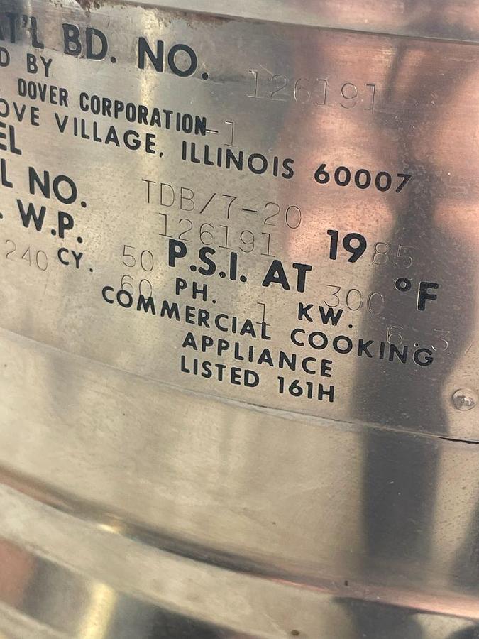 Used Groen Model TDB/7-20: Serial # 126191 5 Gallon Capacity Fudge Mixer