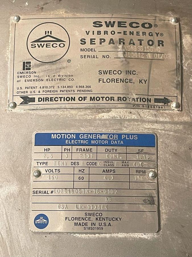 Used Sweco Parts, 48" Base With 12 Springs. Gaskets, and Plate