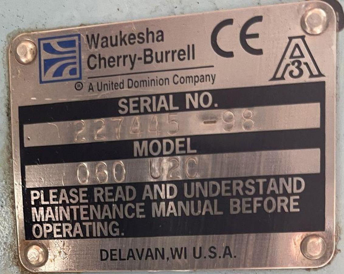 Used Waukesha Cherry Burrell Positive Displacement Pump Stainless Steel Model 060 U20: Serial #227445-98
