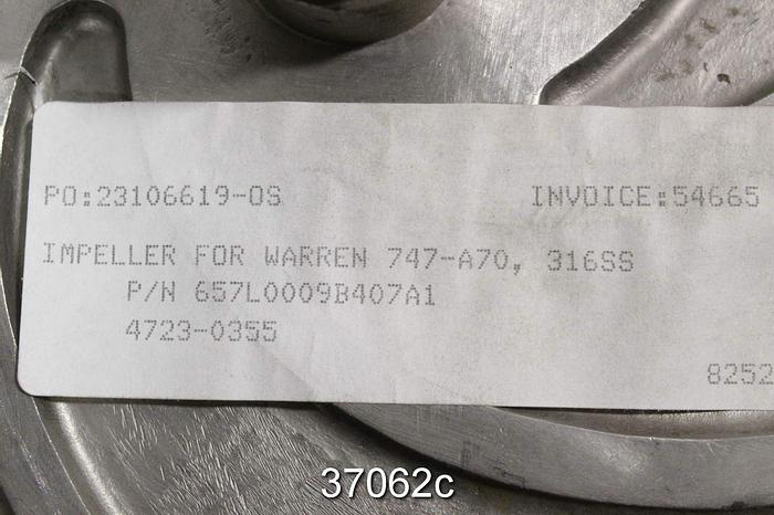Unused Warren 747 A70 Pump Impeller, 657L0009 #37062
