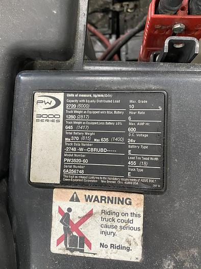 Used 6000 lb. Crown Electric Pallet Jack,  Model: PW3520-60