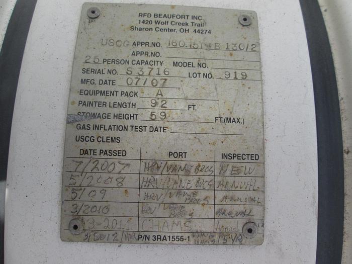 Used Elliot 25 Person Inflatable Life Raft