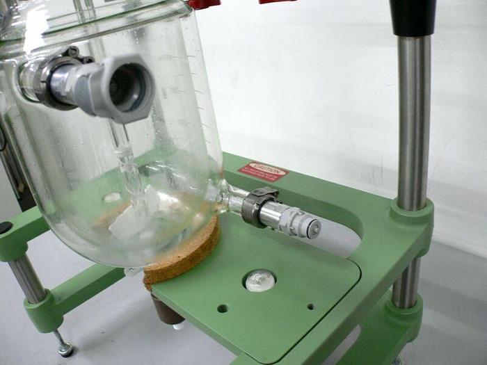 Used Chemglass 5 Liter Jacketed Glass Reactor w/ Chemglass Digital overhead Stirrer