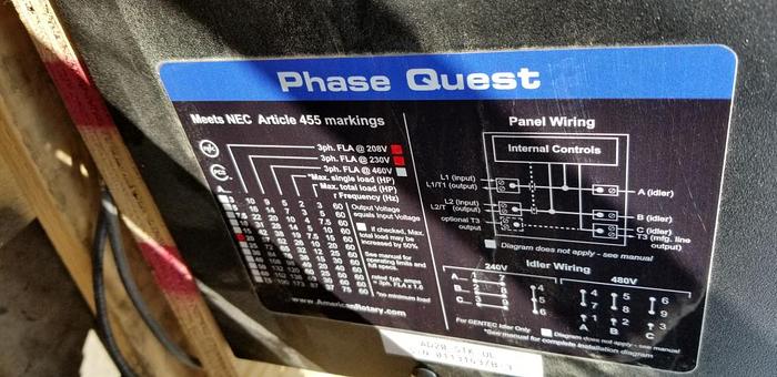 Used 2015 *SOLD* Phase Converter - Phase Quest AD20