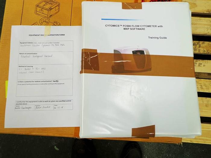 Used Beckman Coulter Cytomics FC 500 MPL Flow Cytometer with Cytometry UPS, Computer and software, OKI C531dn Printer, Manuals and System Accessories.