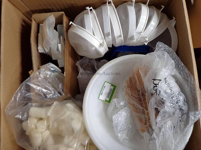 Used Assorted sterilized pasteur pipettes, sieves , funnels, etc