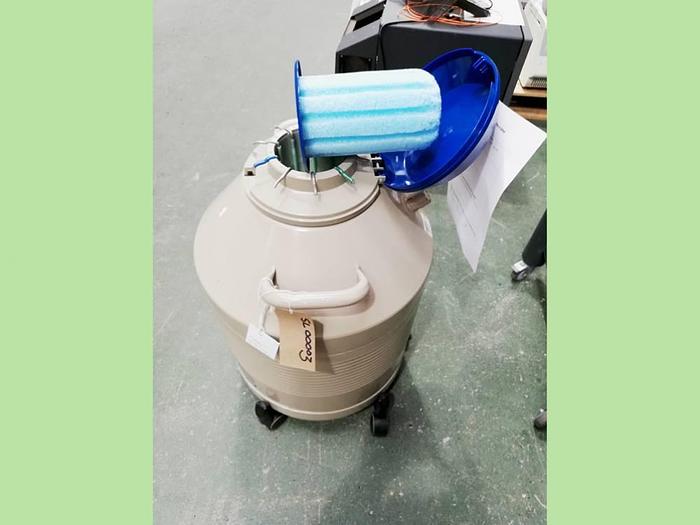 Used Taylor Wharton HC35 High Capacity Liquid Nitrogen Dewar, 10-033-01-0023, on Wheeled Base and with Single Pack Thermo Scientific Storage Canes, 5015-0002