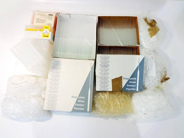 Used Assorted Disposable Glass Pipettes, Vial Closures and Sundries.