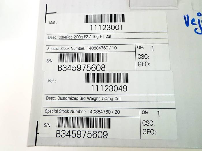 Used Mettler Toledo CarePac 200g F2 / 10g F1, with customised 50mg, WeightLink.