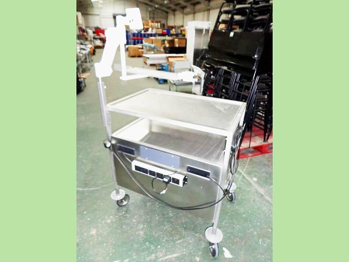 Used Stainless Steel Trolley With Removeable Top, Double Door Cupboard, Power Sockets and Keyboard/Monitor Stand.