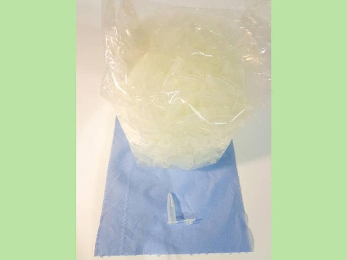 Used Alpha Laboratories 1.5ml Conical Bottom Graduated Natural Polypropylene Tube Microcentrifuge with Tough Flip-Cap and with Frosted Writing Area.