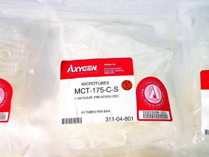 Used Axygen 1.7 mL Pre-steriled Clear Polypropylene Snaplock Microcentrifuge Tubes, 5bags of 80pcs.
