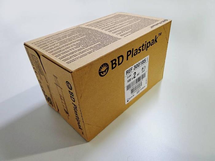 Used BD Plastipak 2ml Concentric Luer-Slip Three-Piece Syringe, 3000185. Box of 100 pcs.