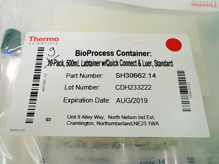 Used Labtainer BioProcess Container (BPC), 500 mL with 2 Ports, Luer Lock and MPC Insert, 2D BPC., SH30662.14, 9 pcs.