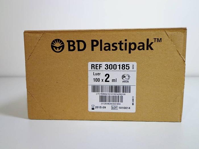 Used BD Plastipak 2ml Concentric Luer-Slip Three-Piece Syringe, 3000185. Box of 100 pcs.