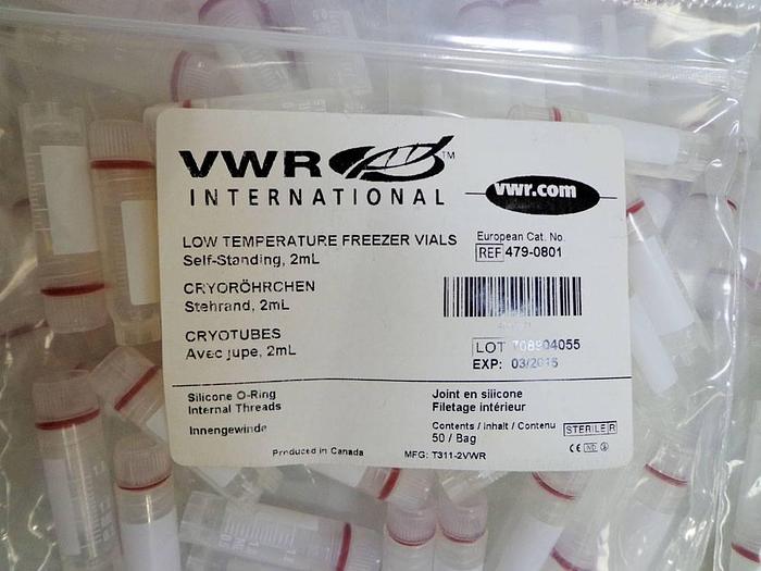 Used VWR 2ml Low Temperature Self Standing Cryogenic Vials, 479-0801. Pack of 50.