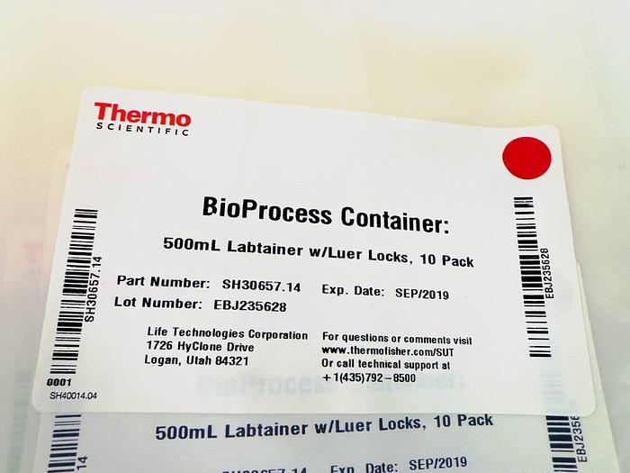 Used Labtainer BioProcess Container (BPC), 500mL Bag with 2 Ports, Luer Lock and MPC Insert, SH30657.14.