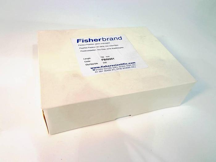 Used Fisherbrand 150mm Pasteur Pipettes, Glass Pasteur Pipets with Open Point ref FB50251. Box 250 x 8off.