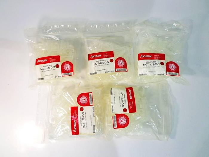Used Axygen 1.7 mL Pre-steriled Clear Polypropylene Snaplock Microcentrifuge Tubes, 5bags of 80pcs.