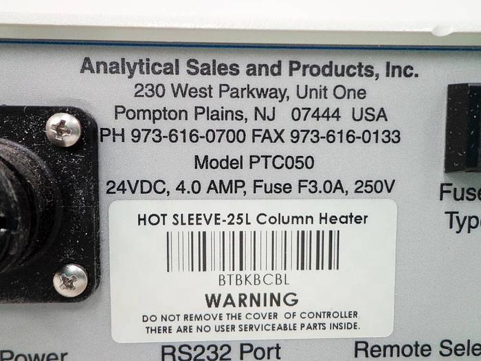 Used Analytical Sales Temperature Control Module, model PTC050, Hot Sleeve 25L Column Heater.