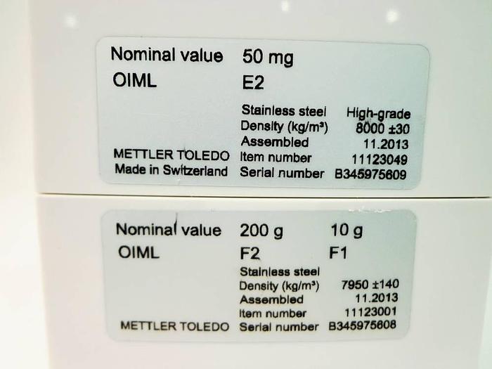 Used Mettler Toledo CarePac 200g F2 / 10g F1, with customised 50mg, WeightLink.