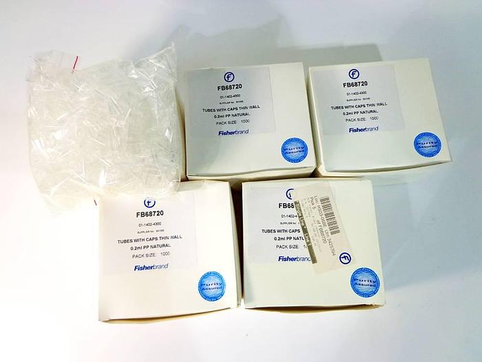 Used Thermo Scientific Polypropylene Thin Wall 0.2mL PP Natural PCR Tubes with Attached Caps, 5 packs x 1000pcs