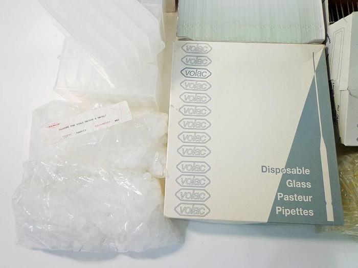Used Assorted Disposable Glass Pipettes, Vial Closures and Sundries.