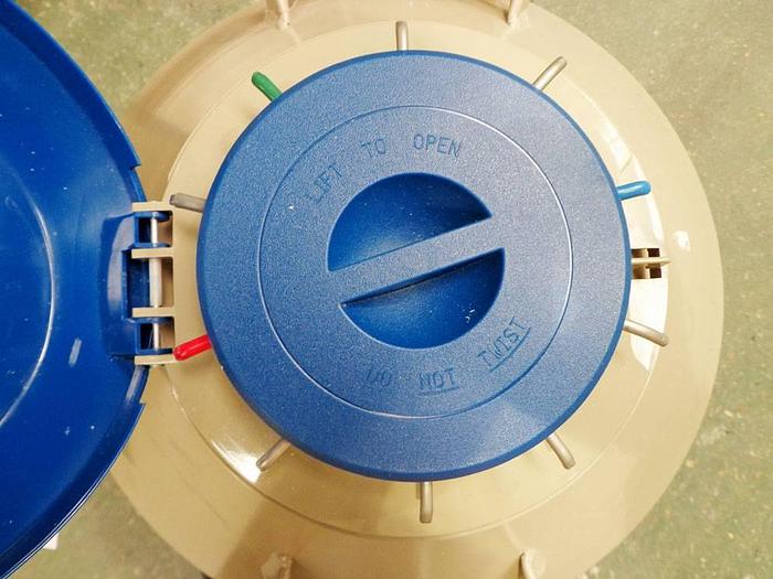Used Taylor Wharton HC35 High Capacity Liquid Nitrogen Dewar, 10-033-01-0023, on Wheeled Base and with Single Pack Thermo Scientific Storage Canes, 5015-0002