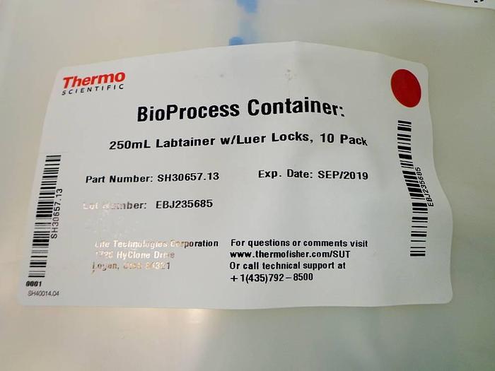 Used Thermo Scientific Labtainer BPC Bag, 250 mL with 2 Ports, Luer Lock and MPC Insert, SH30657.11, 10pcs.
