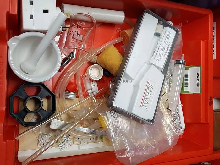 Used Assorted school lab items: mortar & pestle, pipettes, etc.