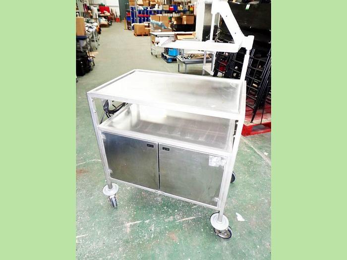 Used Stainless Steel Trolley With Removeable Top, Double Door Cupboard, Power Sockets and Keyboard/Monitor Stand.