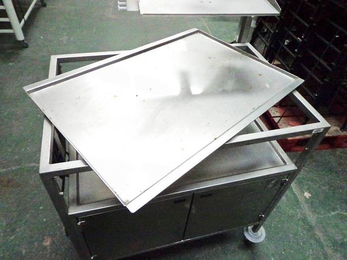 Used Stainless Steel Trolley With Removeable Top, Double Door Cupboard, Power Sockets and Keyboard/Monitor Stand.
