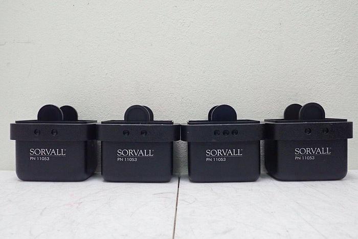 Used Set of 4 Sorvall 11053 Rotor Buckets with 2 00997 Red Inserts & 2 Green Inserts