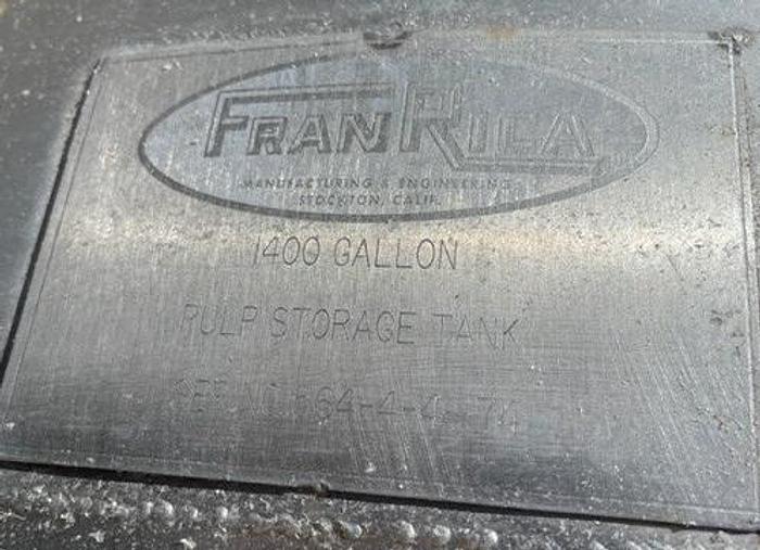 Used Fran Rica Stainless Steel Horizontal Tomato Pulp Storage Tank