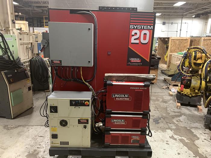 Used LINCOLN ELECTRIC SYSTEM 20 MIG WELDING CELL WITH FANUC ARCMATE 100IC ROBOT AND R30iB CONTROLLER