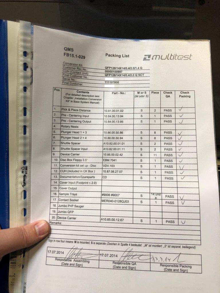 Used Multitest 128 LQFP 14x14x1.4mm Test handler change kit for MT9510 Handler