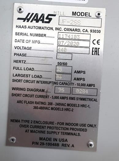 Used 2020 Haas VF-2SS